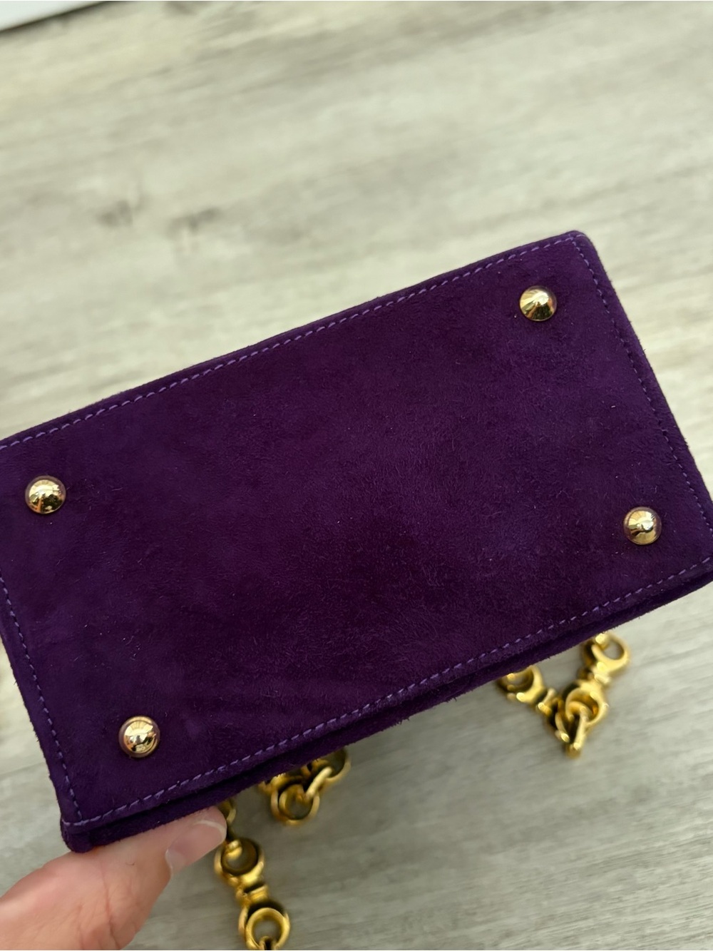 Henri Bendel Purple Velvet Mini Evening Bag Pearl Gold Leather Made In Italy - Picture 11 of 14